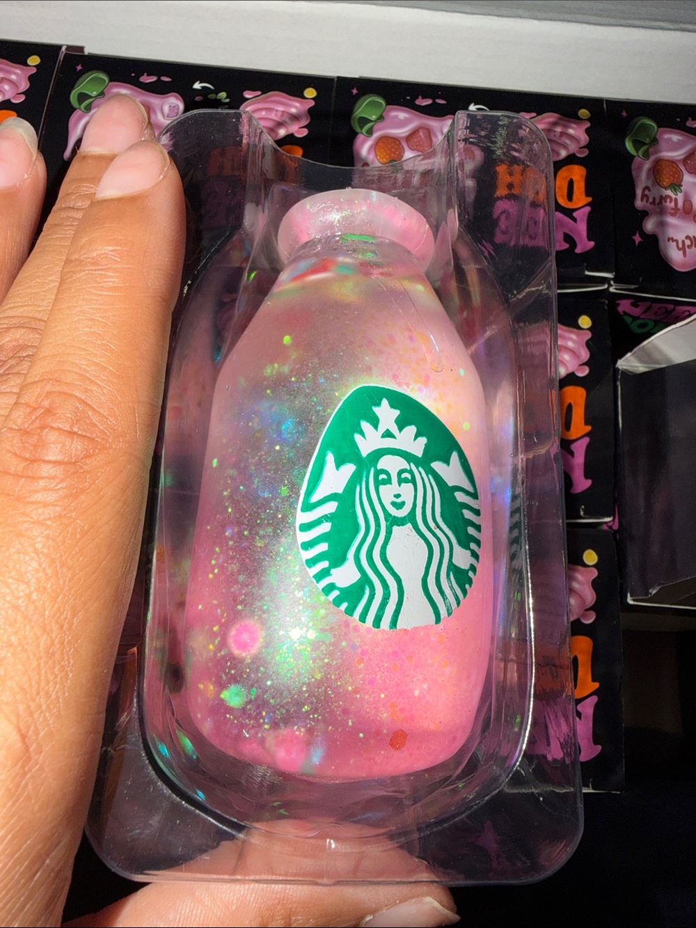 Starbucks Pink Iridescent Glitter Mini Bottle Ornament